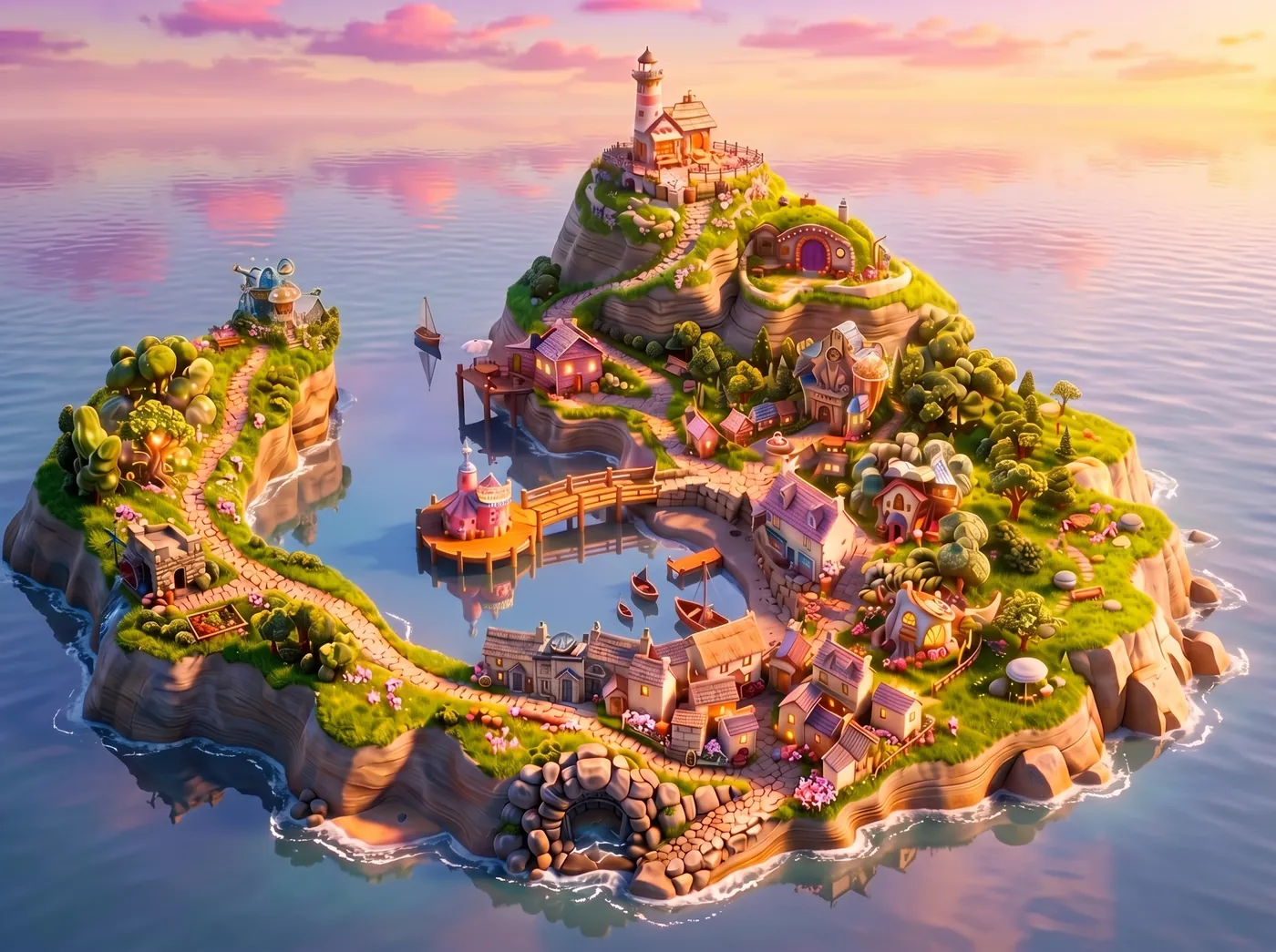 Mousy Island seen from above at sunset